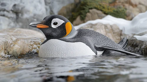 Penguin Gliding in Arctic Landscape