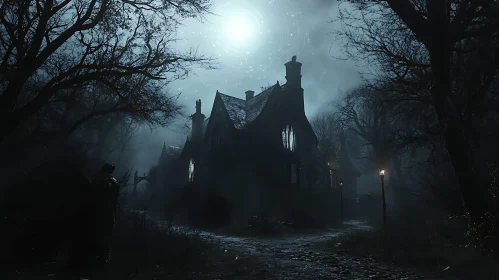 Mysterious Gothic House in Moonlight