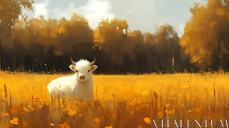 Serene Cow in Autumnal Landscape AI Image