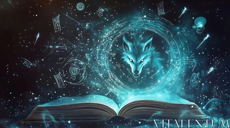 Enchanted Tome: A Wolf's Tale Unfolds AI Image