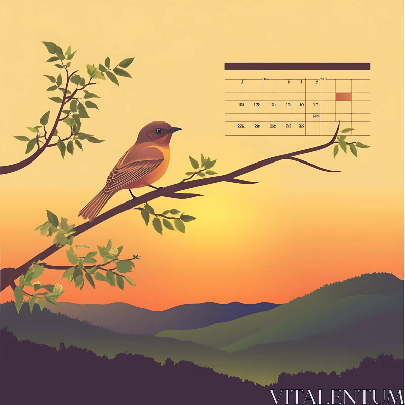 Sunset Serenade: A Bird's Peaceful Perch AI Image