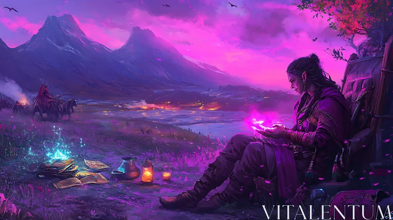 AI ART Fantasy Elf Casting Spell at Twilight