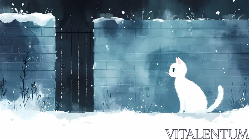 Contemplative Cat in Snow AI Image