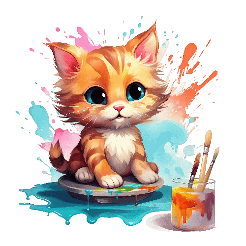 Charming Cartoon Cat with Paint Palette - Artistic Imagery POD Design