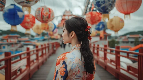 Asian Woman with Traditional Lanterns