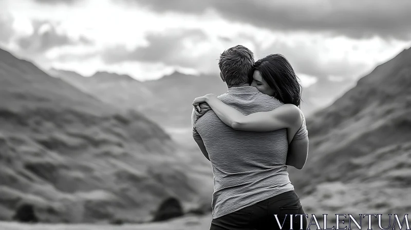 Couple's Embrace Mountain View AI Image