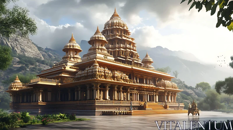 Golden Temple in Hilly Landscape AI Image