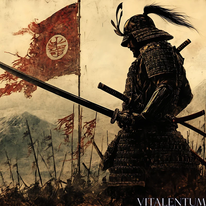 Japanese Samurai Warrior with Katana Swords AI Image