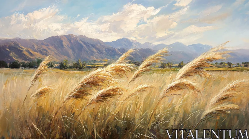 AI ART Impressionistic Landscape of Field and Mountains