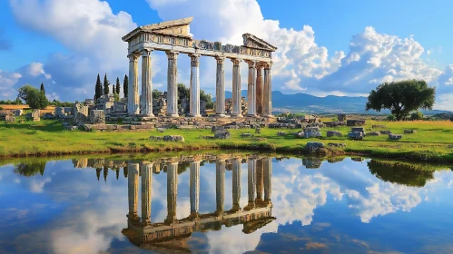 Greek Ruins and Sky Reflection