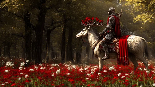 Armored Rider in Floral Meadow