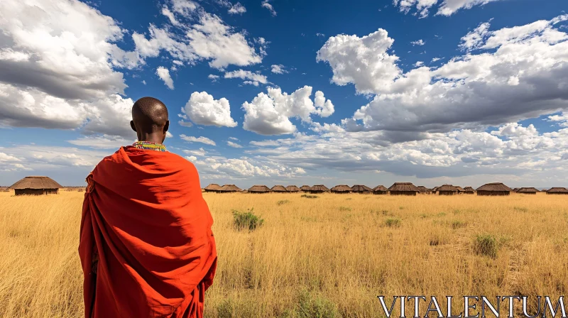 Man in Red Gown in African Field AI Image