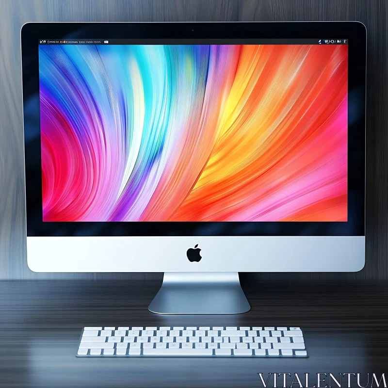 Modern Apple iMac with Colorful Screen on Office Desk AI Image