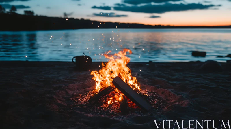 Evening Beach Campfire at Sunset AI Image