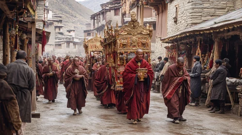 Religious Monks in Street Procession