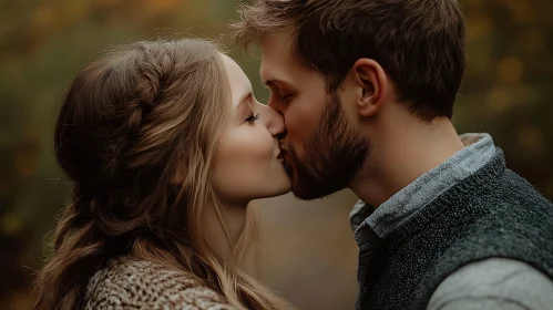 Affectionate Embrace: Couple Sharing a Kiss