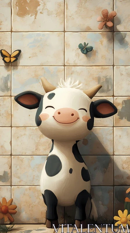 Whimsical Cow Art with Floral Details AI Image