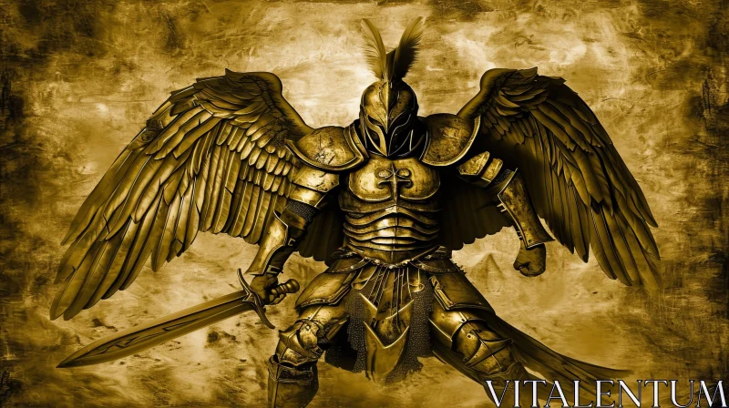 Golden Angel Warrior - Majestic Digital Painting AI Image