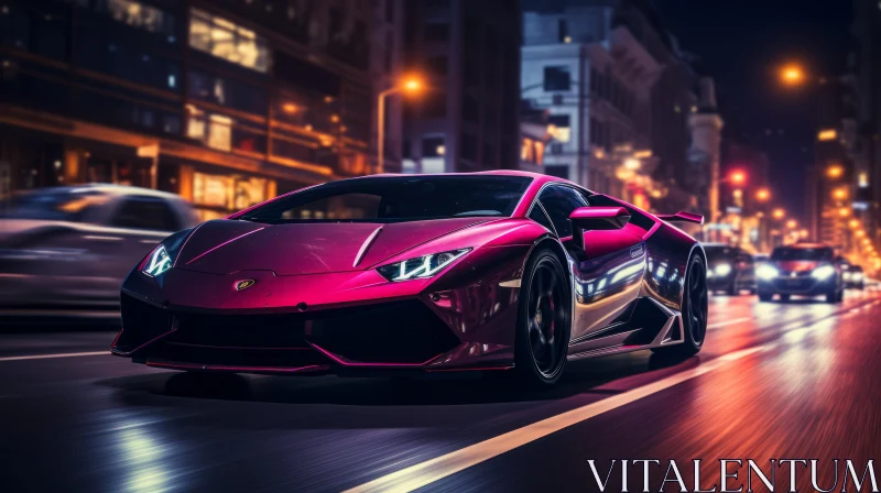Night City Drive: Pink Sports Car in Exotic Realism AI Image