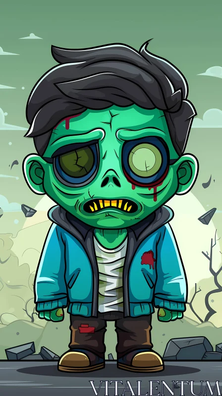 Post-Apocalyptic Cartoon Zombie Boy Illustration AI Image