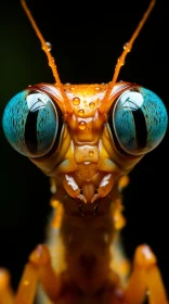 Praying Mantis with Blue Eyes and Water Drops - Surrealistic Art