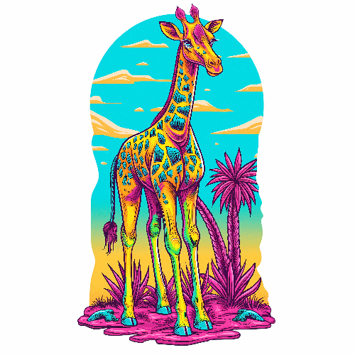 Psychedelic Giraffe Tropical Art for Apparel POD Design