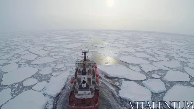 Serenity in the Arctic: A Captivating Image of a Ship Floating Above Ice Floes AI Image