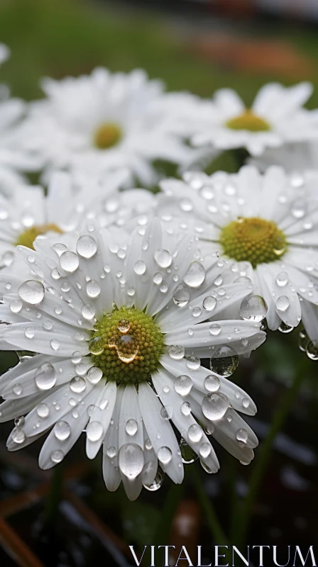 Silver-hued Daisies with Water Droplets - Traditional Art AI Image