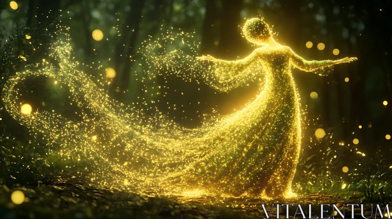 AI ART Golden Fairy in the Mystical Forest