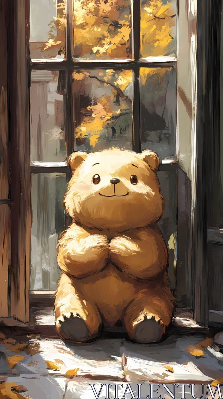 Cozy Bear in Autumn AI Image