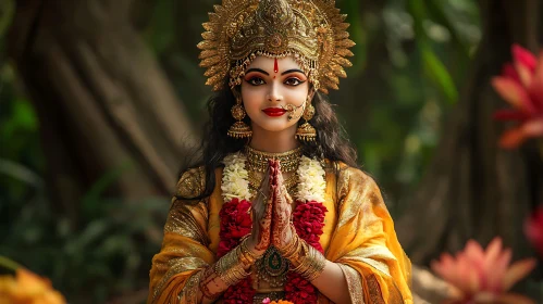 Woman in Traditional Dress and Jewelry