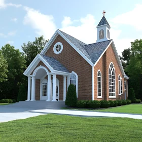 Sunlit Church Among Green Trees