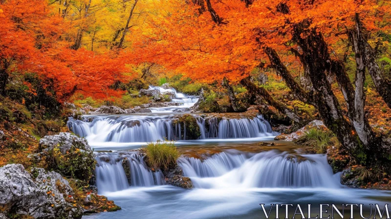 AI ART Serene Waterfall in the Heart of Autumn