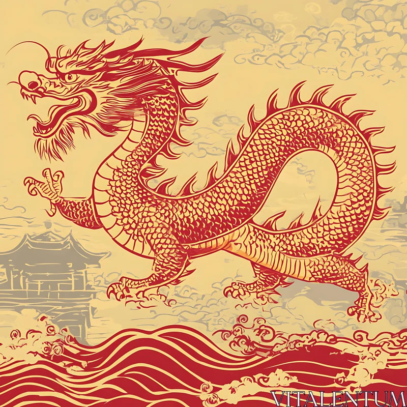 Red Dragon Vintage Illustration AI Image