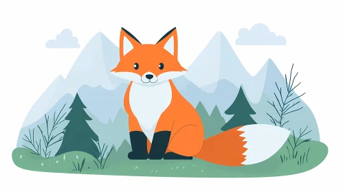 Fox Illustration with Mountain View
