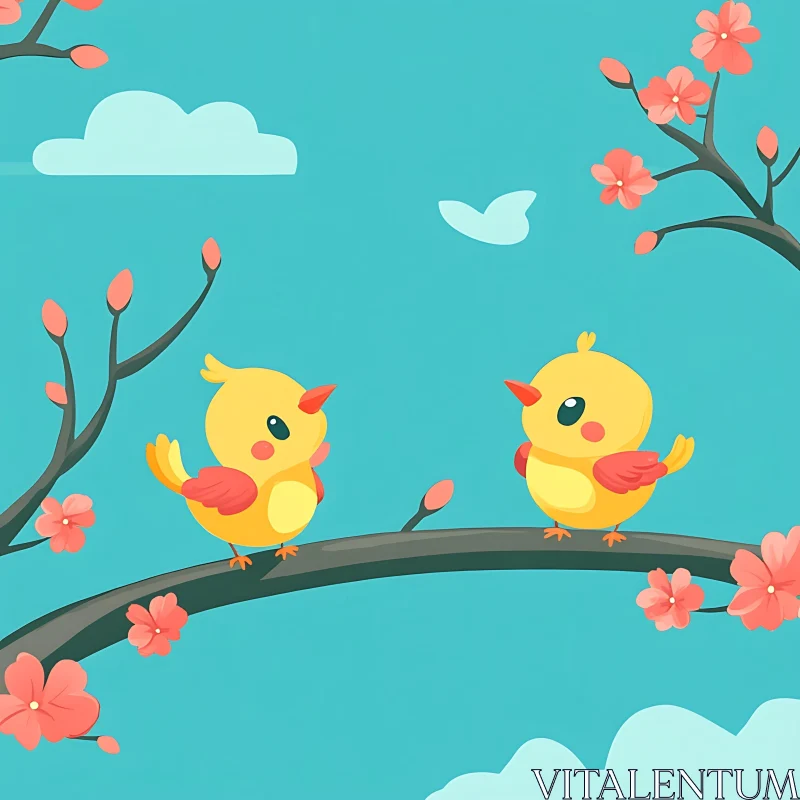 Birds and Blossoms Springtime Serenade AI Image