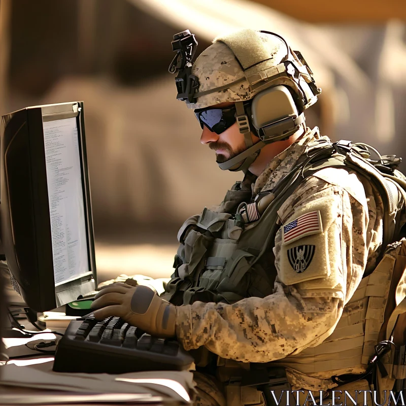 Military Personnel Using Computer AI Image