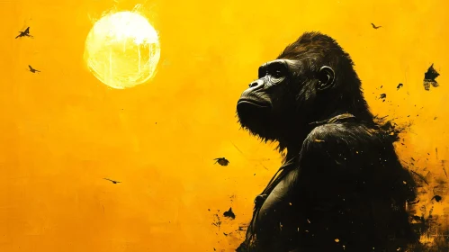 Wildlife Art with Gorilla and Sun