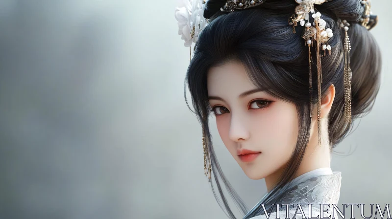 AI ART Serene Woman in Traditional Asian Attire