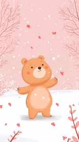 Playful Bear in Winter Snow