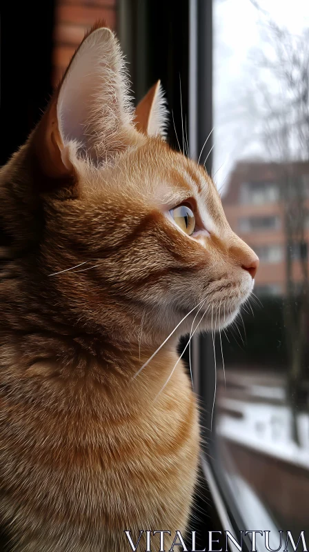 Thoughtful Ginger Cat in Profile AI Image