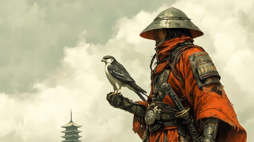 Warrior with Falcon Digital Art