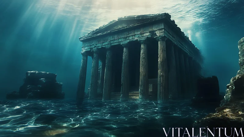 Submerged Temple: An Underwater Ancient Wonder AI Image