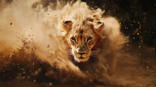 Lion Emerging from Dust