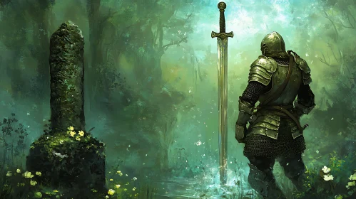 Mystical Knight in Forest Glade