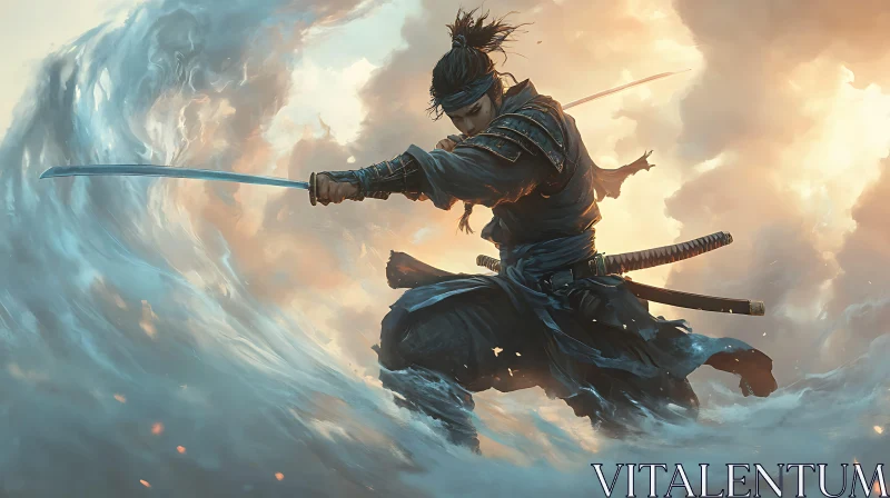 AI ART Samurai Ready for Battle in the Sky