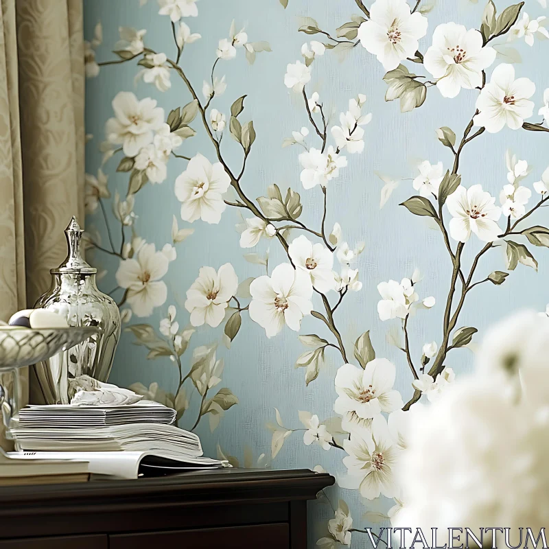 Floral Interior Decor with Blossom Wallpaper AI Image