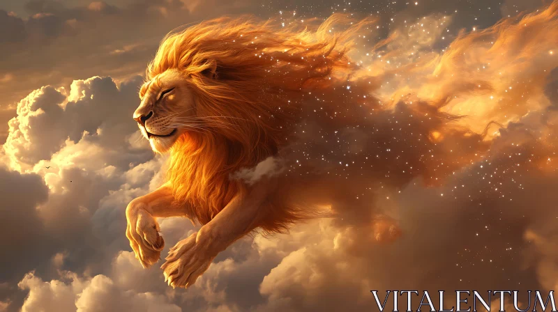 AI ART Lion Leaping Through Clouds