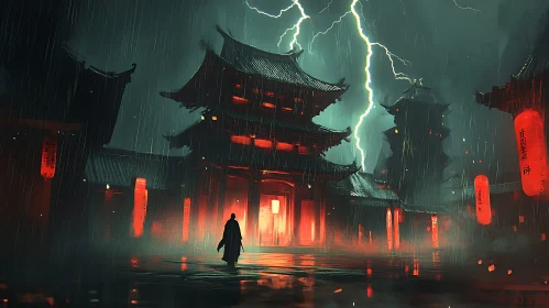 Asian Architecture Under Lightning