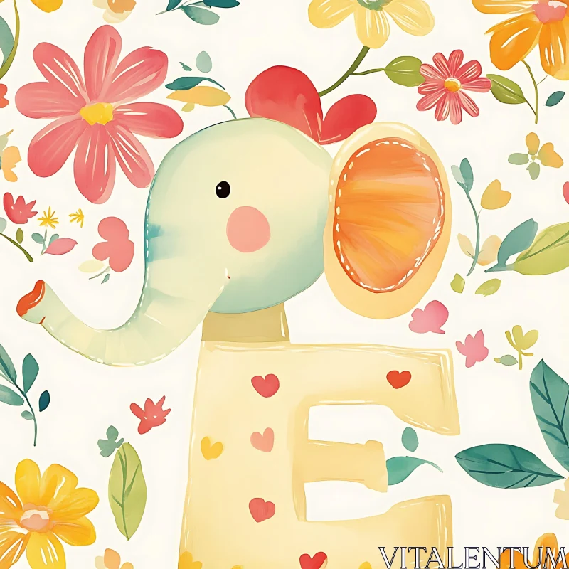 Playful Elephant with Colorful Flowers AI Image